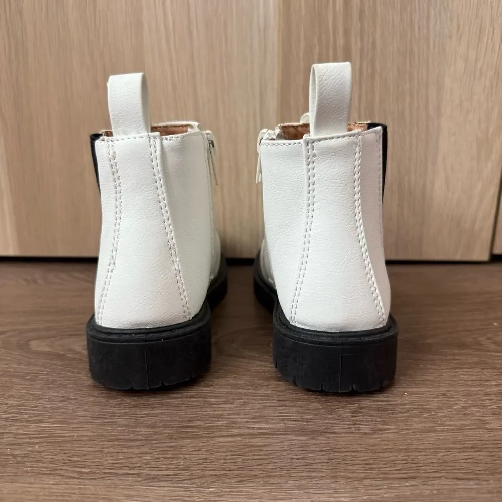 Toddler Girls White & Black Chelsea Boots | Size 6 | Sparkle In Pink